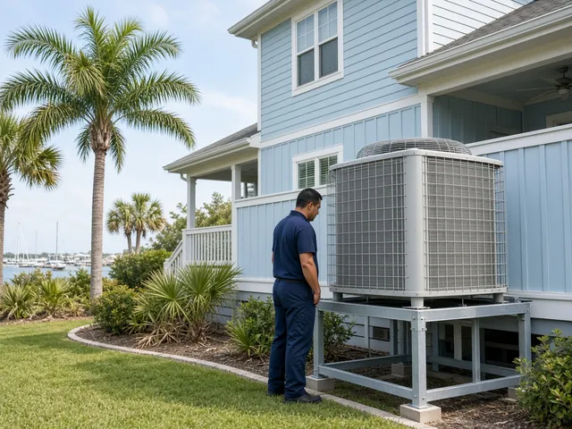 AC condenser on an elevated platform at a League City coastal home