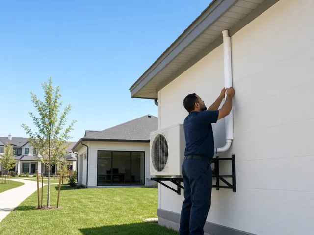 Wall-mounted mini-split outdoor unit at a new home in Richmond