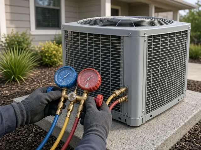 Heat pump installation with refrigerant gauges